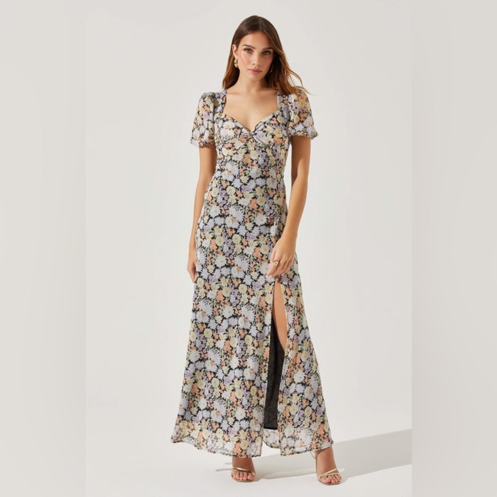 Astr Floral Maxi Dress in Black with Pastel Flowers